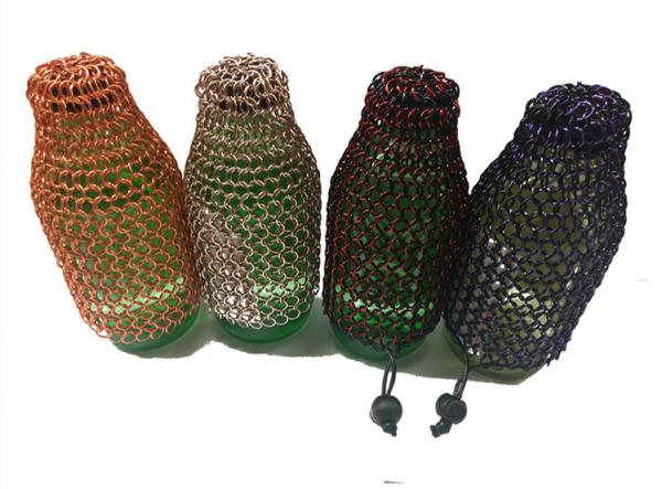 Cheap Customized Aluminum Alloy Chainmail Ring Metal Ring Mesh Wine Bottle Bag for sale