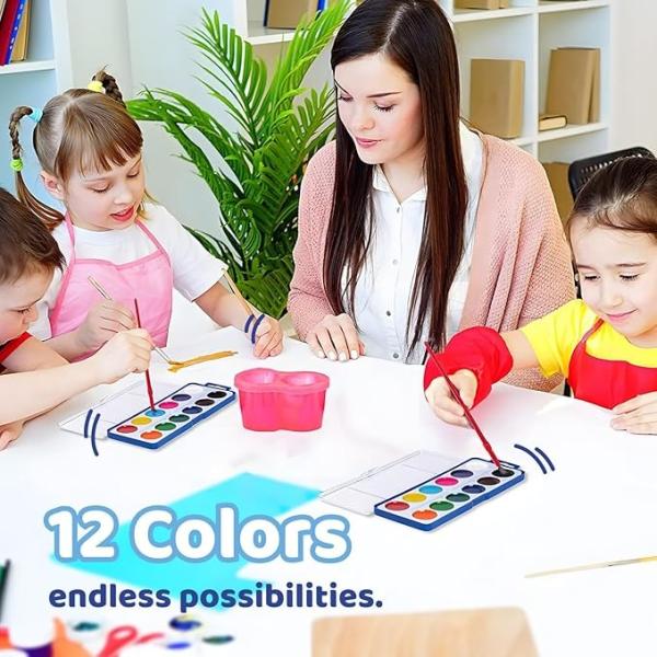 12 Watercolor Washable Acrylic Paint Kit With Paintbrush For Kids and Adults