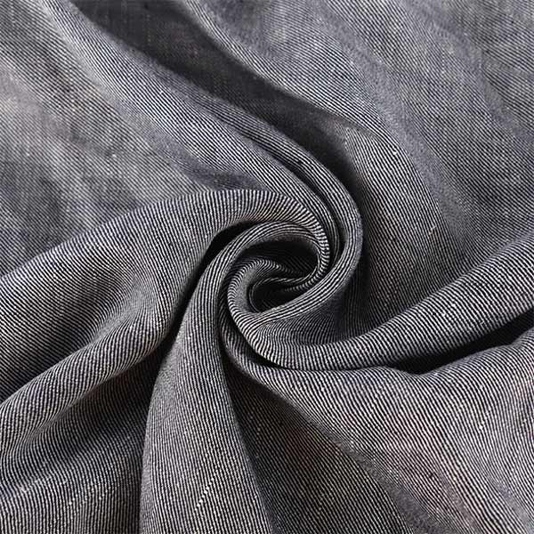 21s 150gsm Pure Linen Denim Fabric Plain Dyed Cloth For Apparel