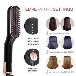 Multifunctional Beard Straightener Comb Brush Electric Frizz Proof