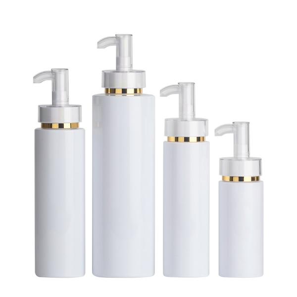 Luxury 250ml 500ml White Round Empty Conditioner Shower Gel Plastic Packaging Gold Hdpe Shampoo Bottle