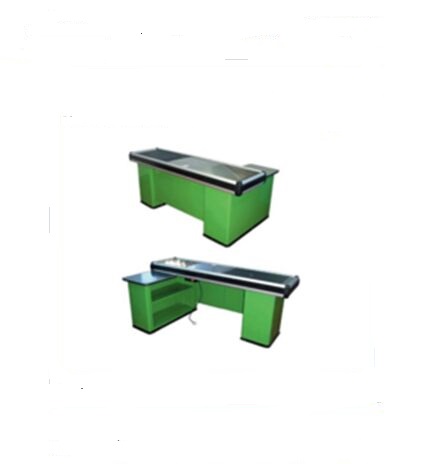 Custom Metal Supermarket Checkout Counter With Conveyor Belt Cash Register