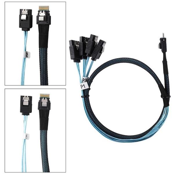 12Gbps Mini Sas 38p SFF 8654 To 4 SATA Extension Cable