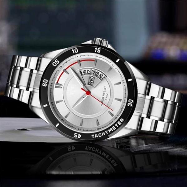 Calendar Stainless Steel Quartz Wrist Watch 220mm Bracelet Men Luxury
