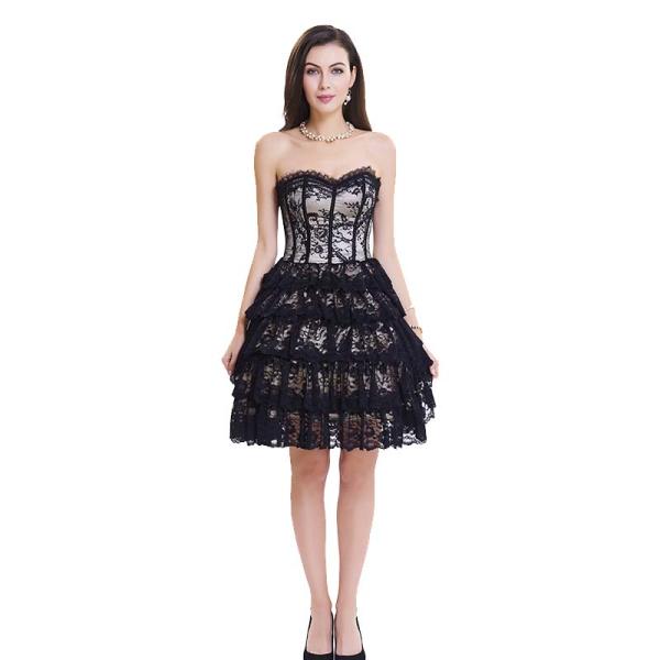 Grey Lace Steel Bone Corset Dress front