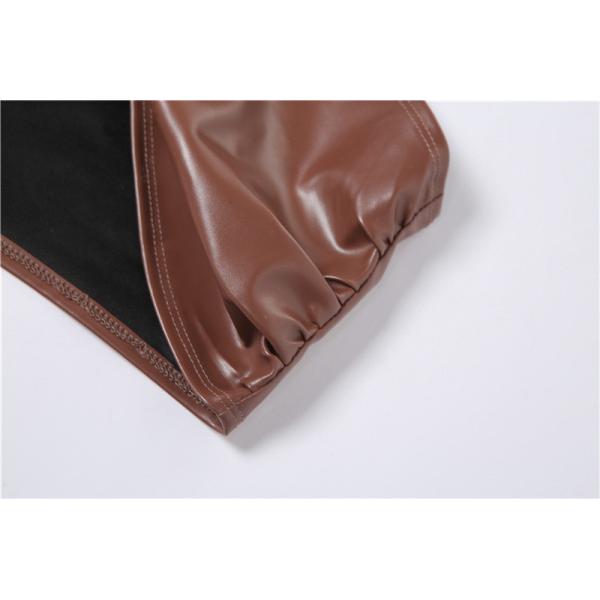 PU Two Piece Casual Set Lace Up Hanging Neck T Shirt High Waist Bag Hip Shorts