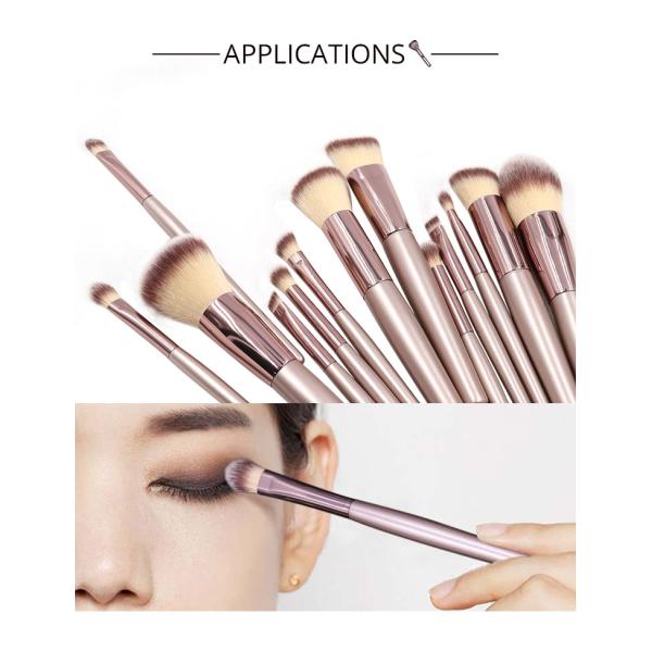13 pcs Rose Gold Soft Synthetic Hairs Real Wood Handlel Eyeshadow Eyebrow Eyeliner Blending Makeup Brush Set