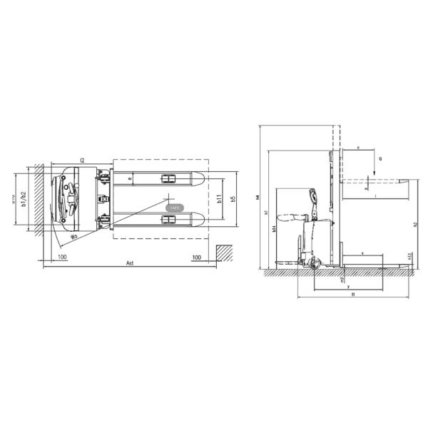 High Lift Full Electric Stacker Machine Rated Traction Weight 2000 kgs Lifting 3200mm