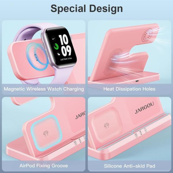 Wireless Charger 3 in 1 Wireless Charging Station, 15W Fast Wireless iPhone Charger for iPhone 15/14/13/12/11/Pro/Max/X