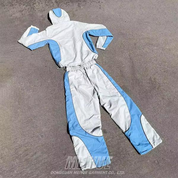 Custom Sweatsuit Embroidery Zip Up Jacket Jogger Set Color Block Nylon Sweat Pant Windbreaker Tracksuits For Men