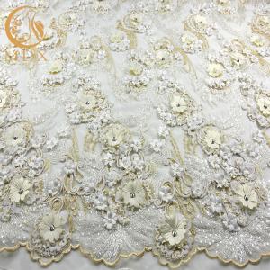 Quality Sparkly Rhinestones Bridal Lace Material / French Lace Wedding Dress Fabric wholesale