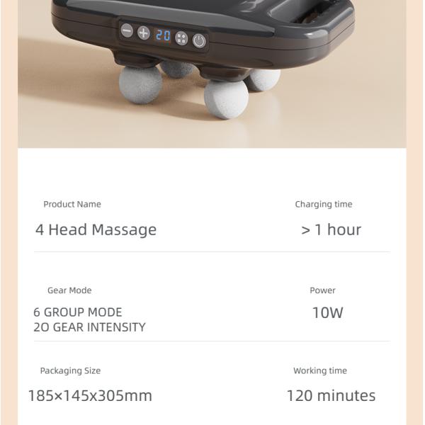 High Frequency Cordless Handheld Electric Massage Gun Deep Tissue 4 Head Massage Gun