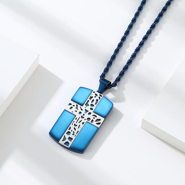 Stainless Steel Men's Cross Necklace Christian Jewelry Black Cross Pattern Square Necklace for Gift Occasion