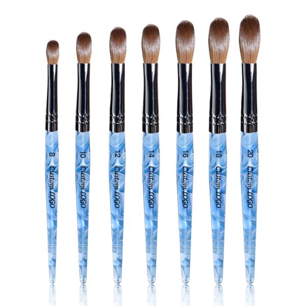 Acrylic Sable Marble Handle Nail Brush Petal Crimped Round Size 8 10 12 16 18 20