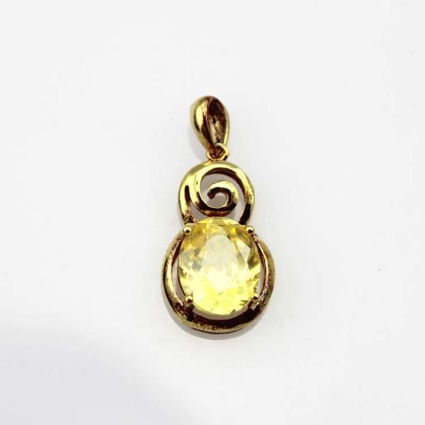 18k Yellow Gold Plated Silver Jewelry Yellow Citrine Cubic Zircon Pendant(PSJ0414)