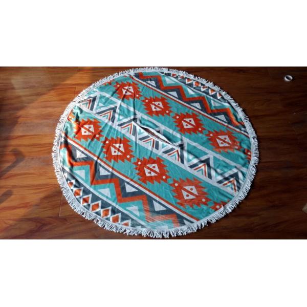Microfiber custom print round beach towels with tassel microfiber round beach towel