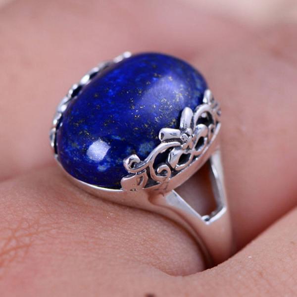 Thai 925 Sterling Silver Natural Lazuli Lapis Ring Vintage Style (040692)