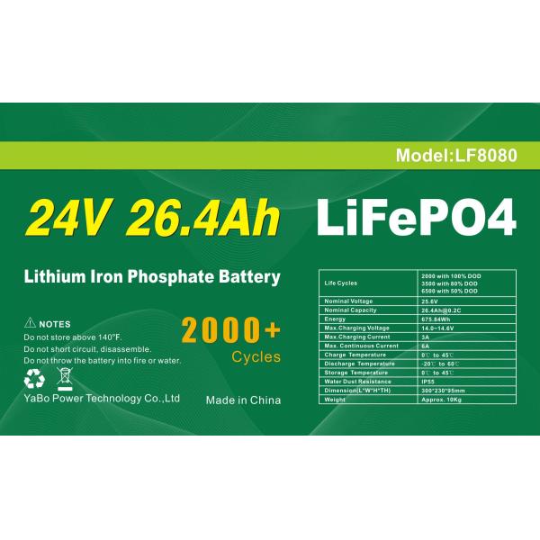 Factory Customized Deep Cycle Lithium Lifepo4 Battery Pack 24V 26.4Ah