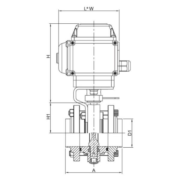 Dimension of Electric Actuated Flanged(three-piece) Butterfly Valve -3A, SMS, ISO, DS Series