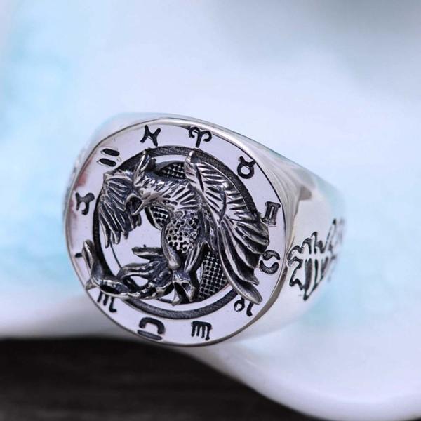 925 Sterling Silver Engraved Rosefinch Taiji Design Vintage Men Ring (057626)