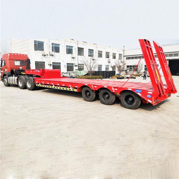 Steel Material Tri - Axle Low Bed Semi Trailer / Flat Bed Semi Trailer