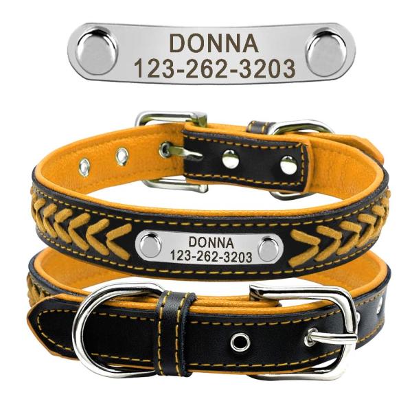 Personalized Nameplate Custom Leather Dog Collars , Braided Leather Engraved Dog Collars
