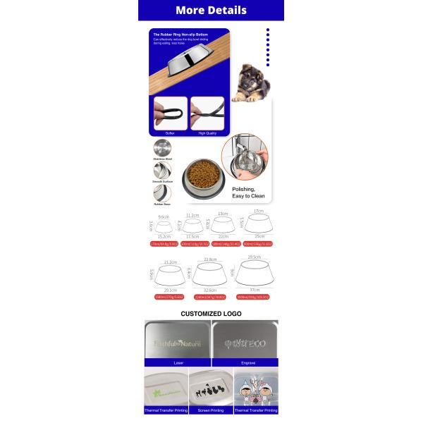 Non Slip Stainless Steel Pet Bowl For Food And Water Custom Logo