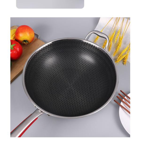 Hot Selling Kitchen 32cm Induction Wok Pan SUS 304 Stainless Steel Honeycomb Non-stick Frying Pan