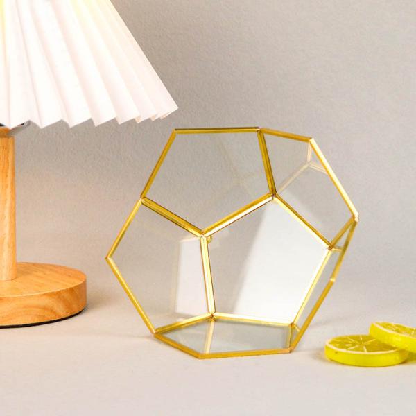 Pentagon golden copper glass garden fruit candy tray tabletop storage tray room decoration glass fruit bowl