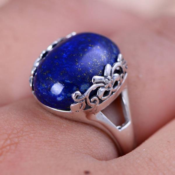 Thai 925 Sterling Silver Natural Lazuli Lapis Ring Vintage Style (040692)