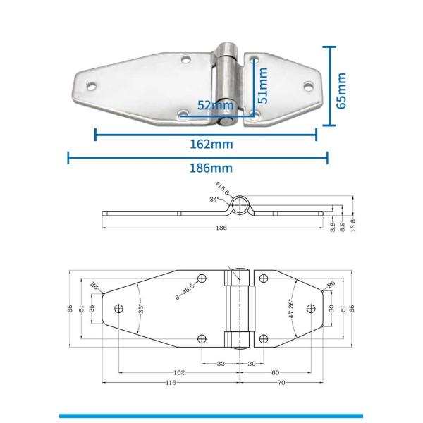 Antirust SS 304 Hinges Control Cabinet Hinges Industrial Hardware Parts