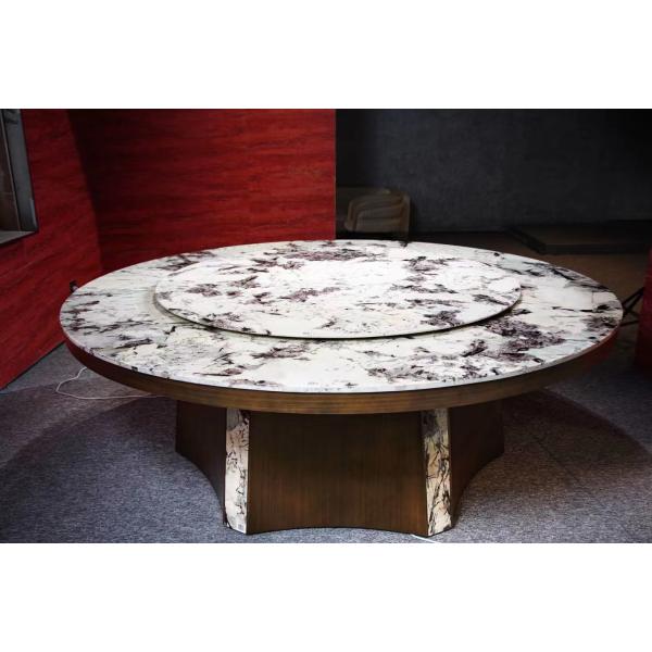 Luxury Round Marble Dining Table in Snowy Mountain Blue Marble with White and Black Veins for High-End Spaces