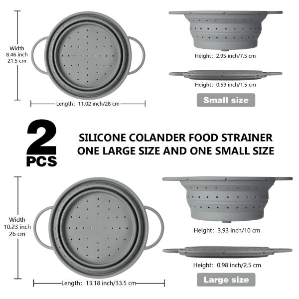 Silicone Collapsible Colander Set Food Strainer And 9 Inch Mixing Bowl 2Pcs Fruits Vegetables Pasta Strainer BPA Free