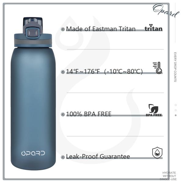 Opard 30oz Tritan Reusable Plastic Sports Water Bottle With Leak Proof Flip Top Lid BPA Free
