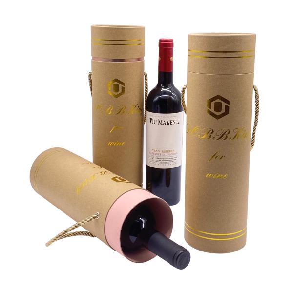 Gold Foil Paper Box Packaging Custom Logo Tube Wine Packaging Box