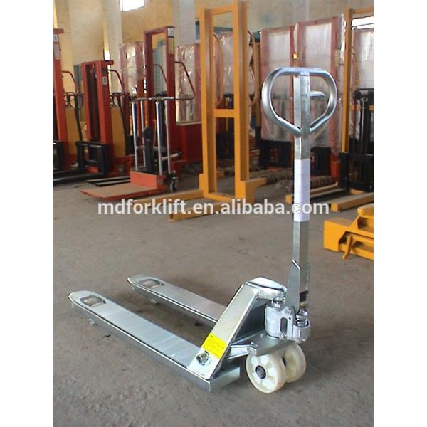 2000kg Capacity Steel Hand Pallet Truck Yellow Color With PU Wheels