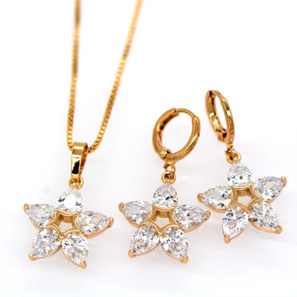 Vintage jewelry Pendants Necklaces Earrings Set For Women 18K Real Gold Plated