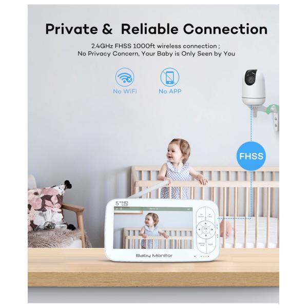 5 Inch Full HD Smart Baby Monitor with Night Vision and Two-Way Audio