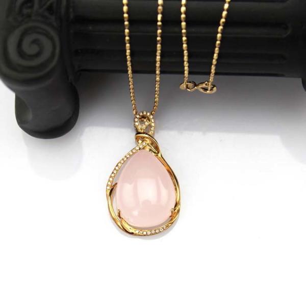 18K Rose Gold Plated 925 Silver Pear Shaped Pink Cubic Zirconia Pendant (PSJ0171)