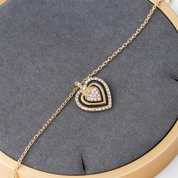 Gold Plated Bling Bling Love Heart Diamond Pendant Link Chain Necklace for Women
