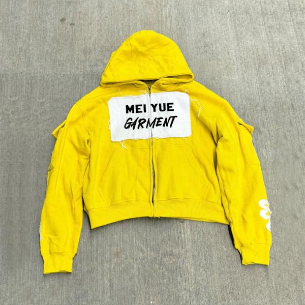 Embroidered Patch Men Streetwear Rhinestone Hoodie Oversized Unisex Zip Up Hoodie