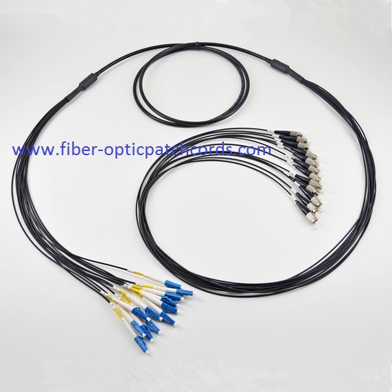 Outdoor Tactical Armored Fiber Optic Patch Cord 12 Cores LC/UPC To ST/UPC Single Mode 12Fiber