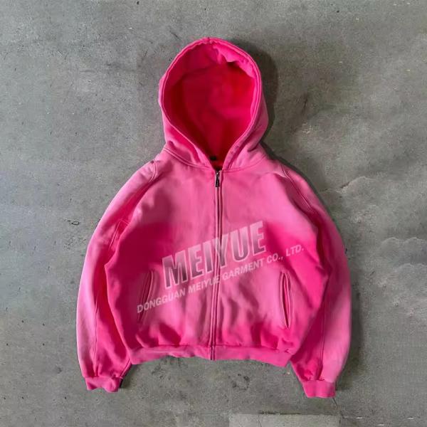 Custom Hoodie Plain Blank Zip Up Hoodie Vintage Acid Washed Zipper Heavyweight Fleece 100% Cotton Oversized Hoodie