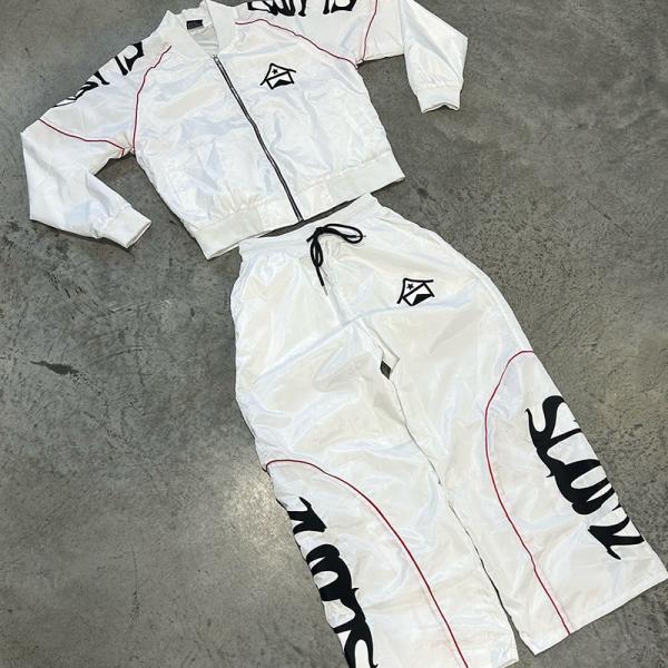 Full Length Cropped Zip Tracksuit Stacked Flare Baggy Sweatpants 2 Piece Tracksuits