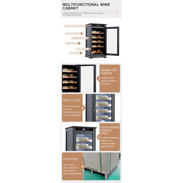 Wood Frame LED Light Single Glass Door Electric Cigar Cooler Humidor Cabinets