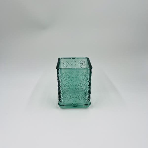 6pcs Glass Bathroom Accessories Set Aqua With Vintage Floral Debossed