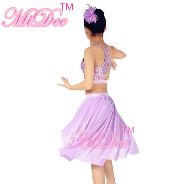 Soft Mesh High-Low Skirt Antisymmestic Sequin & Pleated Top Back Straps Crossing Belly Dancing Clothes