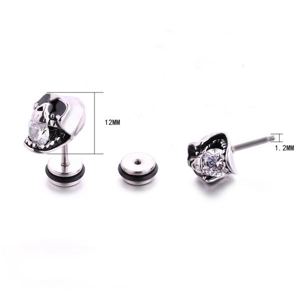 Stainless Steel jewelry punk style polished skull head stud earrings