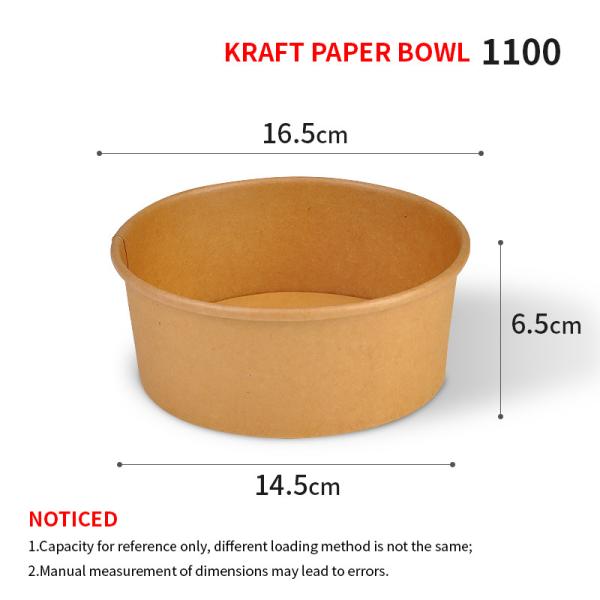 Stocked 1300ml Kraft Salad Bowls Disposable Paper Kraft Bowl With Lid