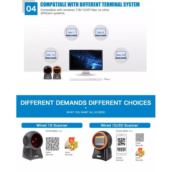 Automatic Omnidirectional Barcode Scanner Flatbed Desktop USB 2D QR Bar Code Reader